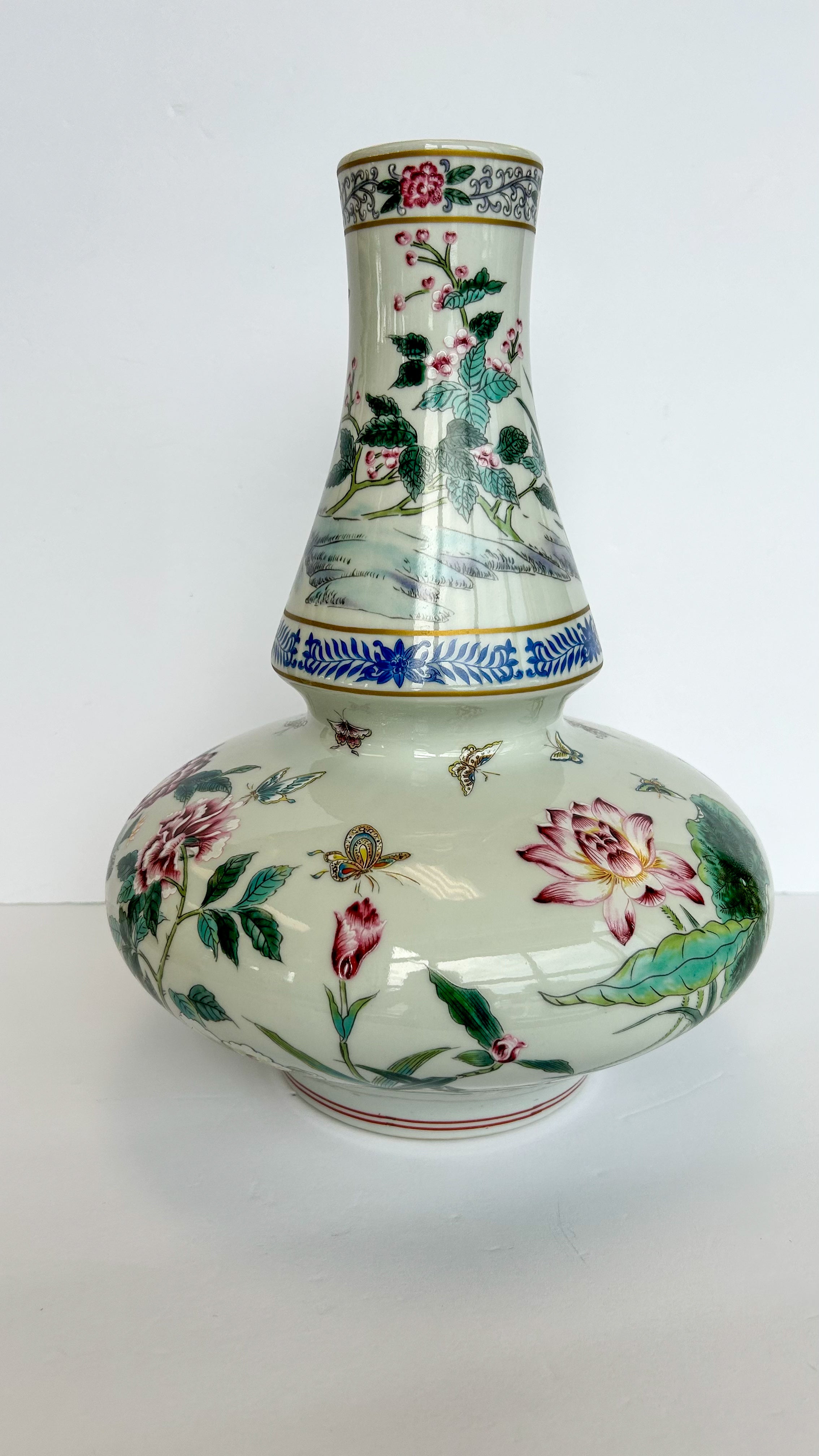 Subtle Floral Long Neck Porcelain Vase