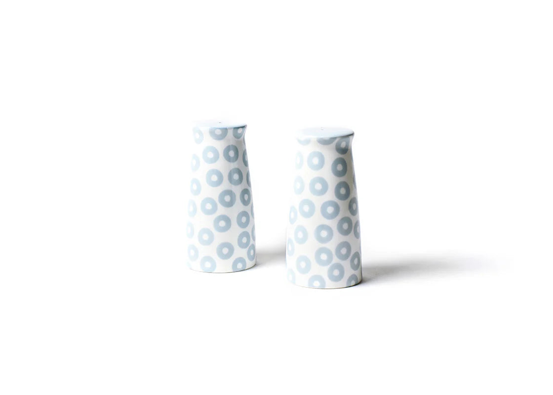 IRIS BLUE PIP PEDESTAL SALT AND PEPPER SHAKERS SET