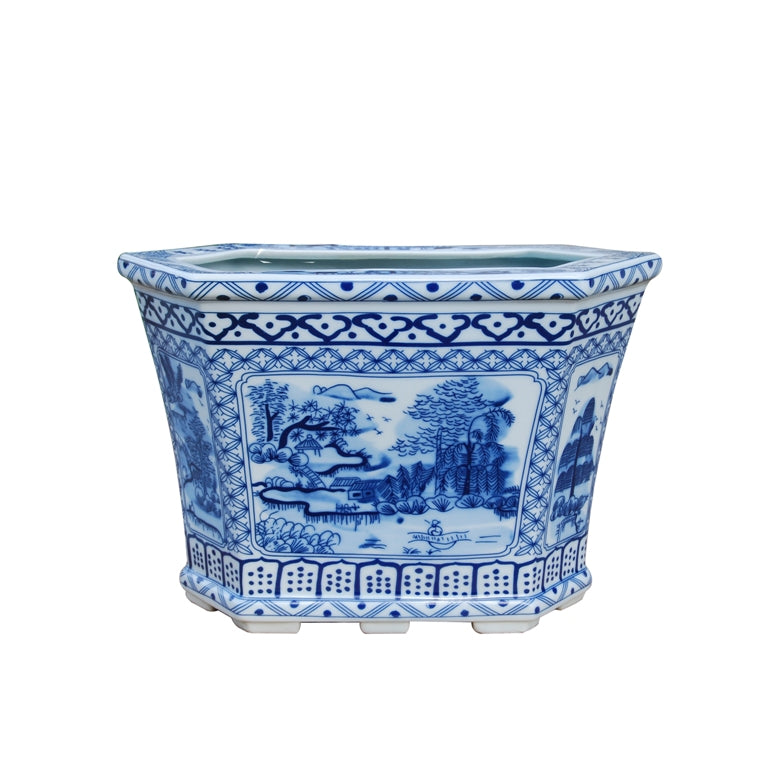 Blue and White Porcelain Six-Sided Planter