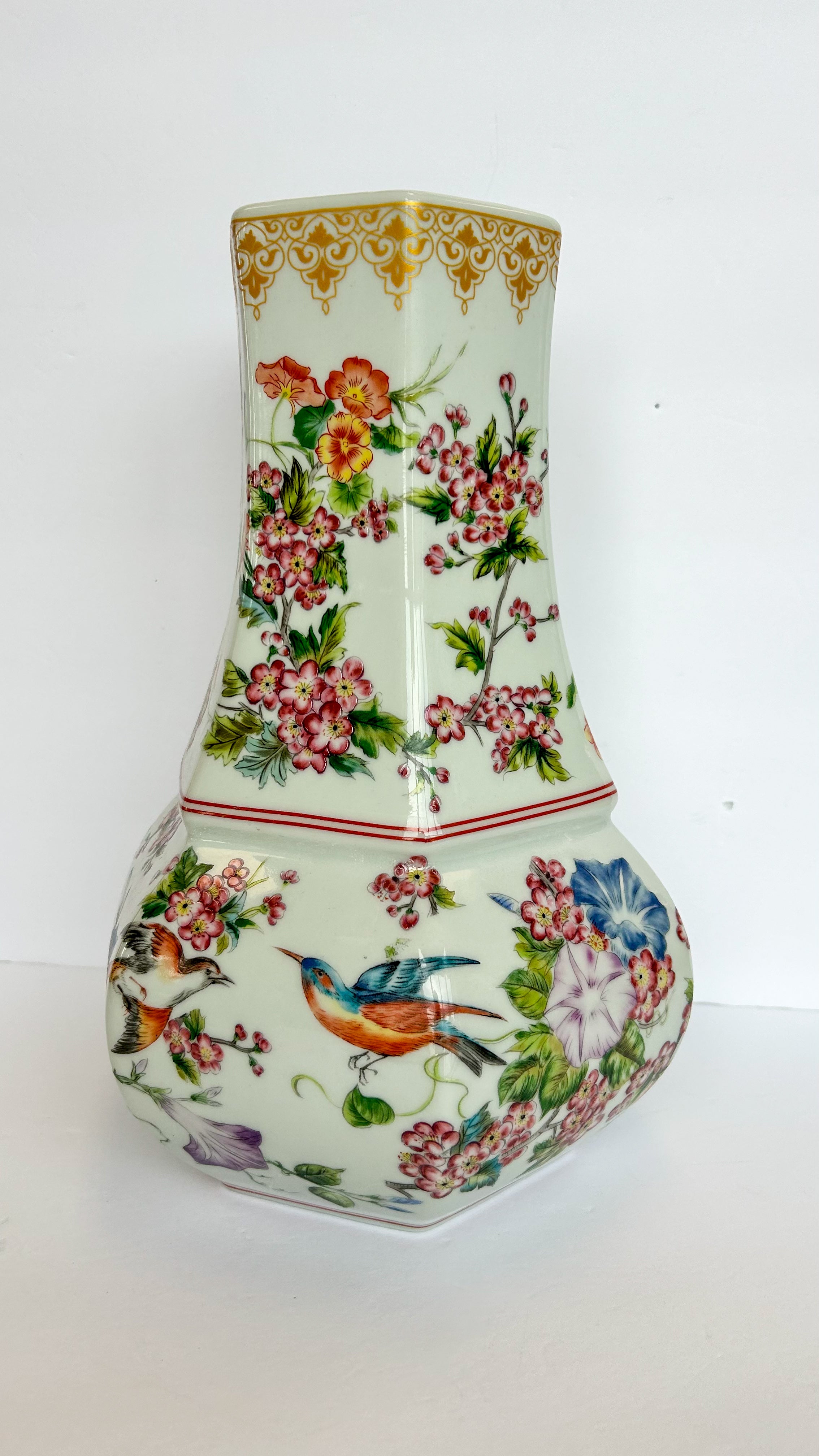 Floral Hexagonal Porcelain Vase