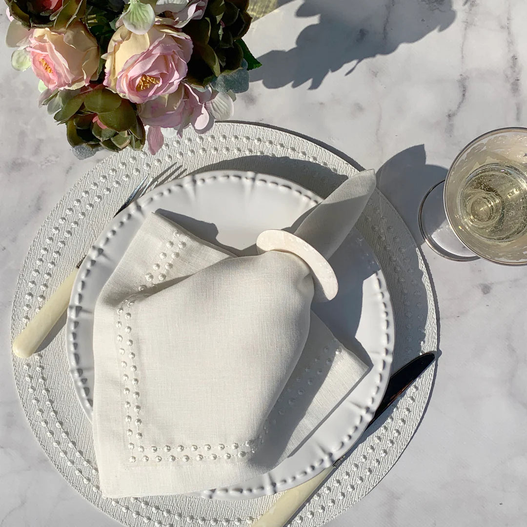 Pearls Embroidered Linen Napkin | Set of 4