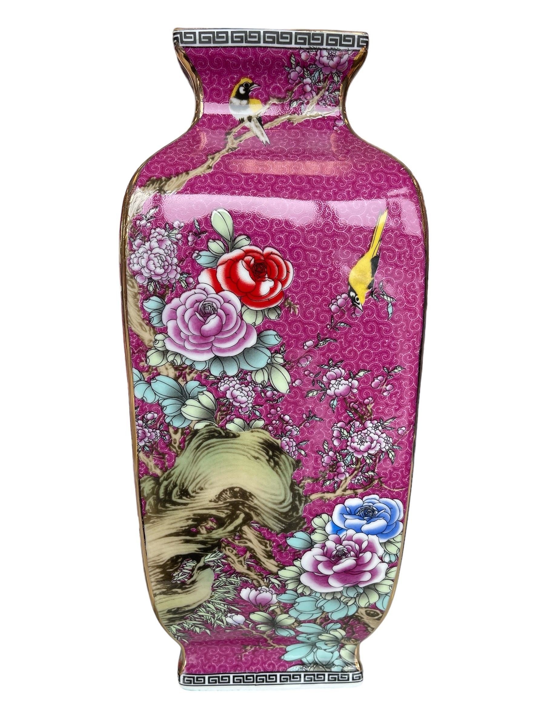 Pink cloisonne vase, 13.5"
