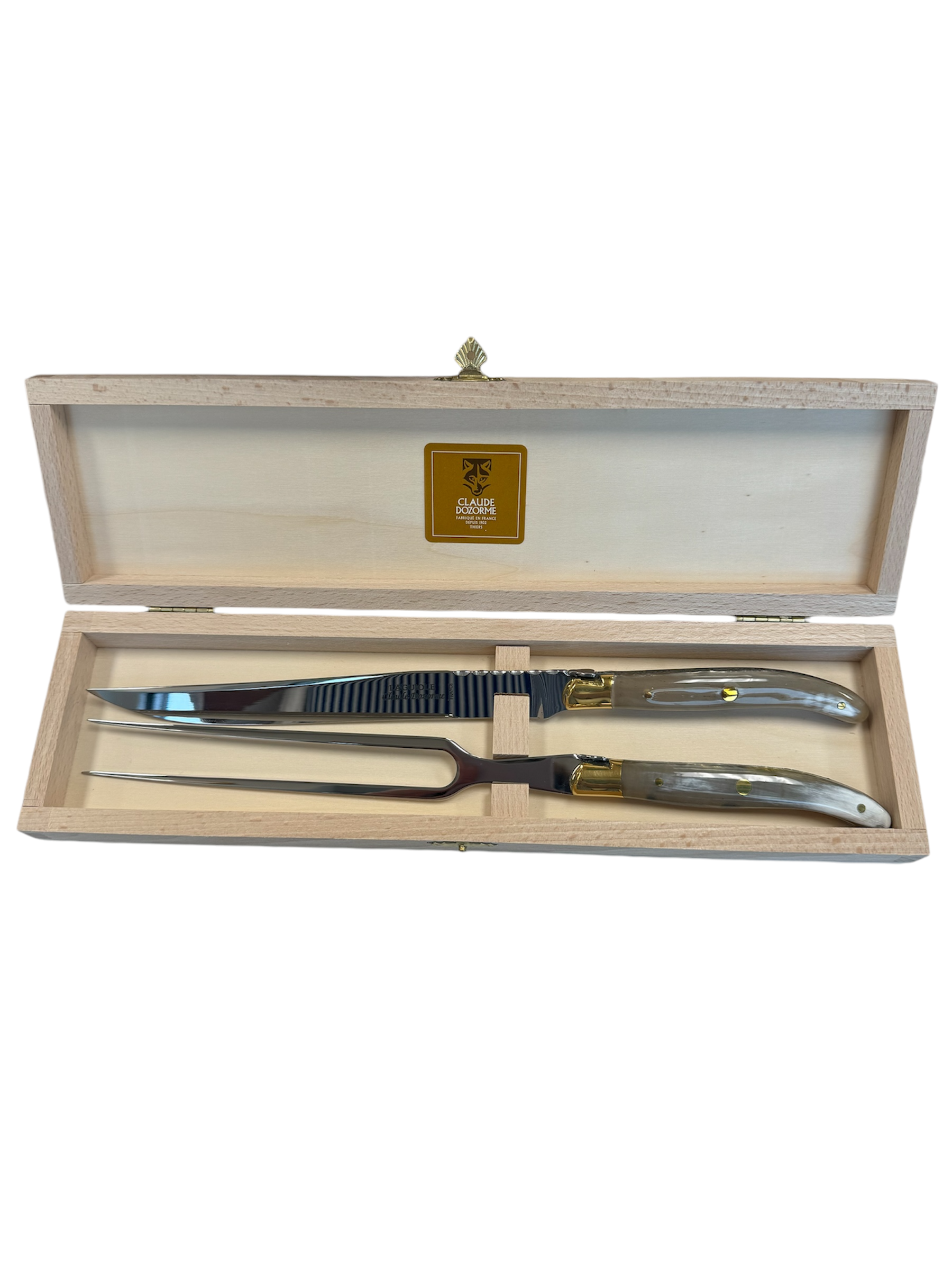 Box of 2 Laguiole Carving Set with Bee Hell Horn Handle