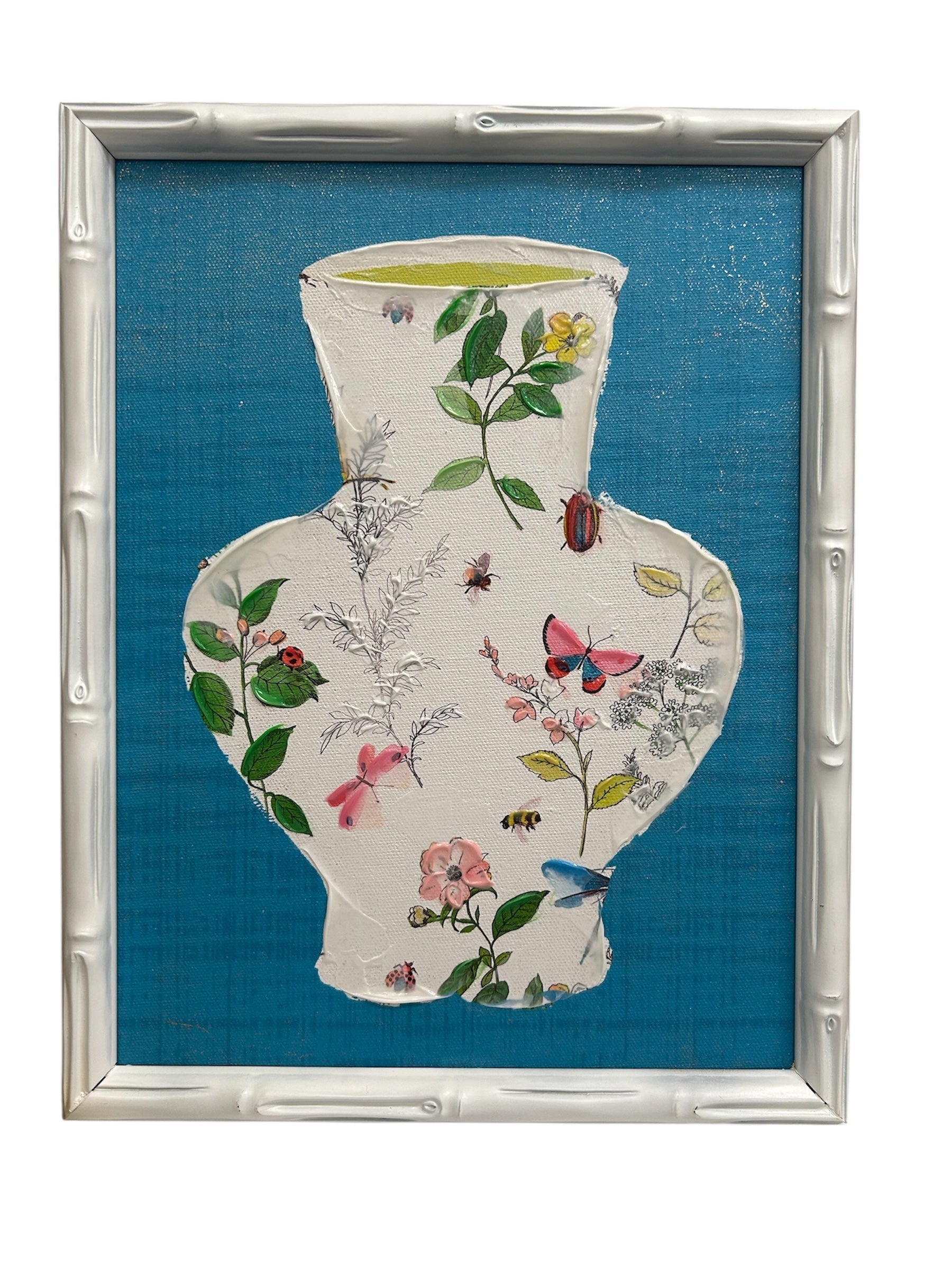 Chinoiserie Vase Blue Bamboo Frame