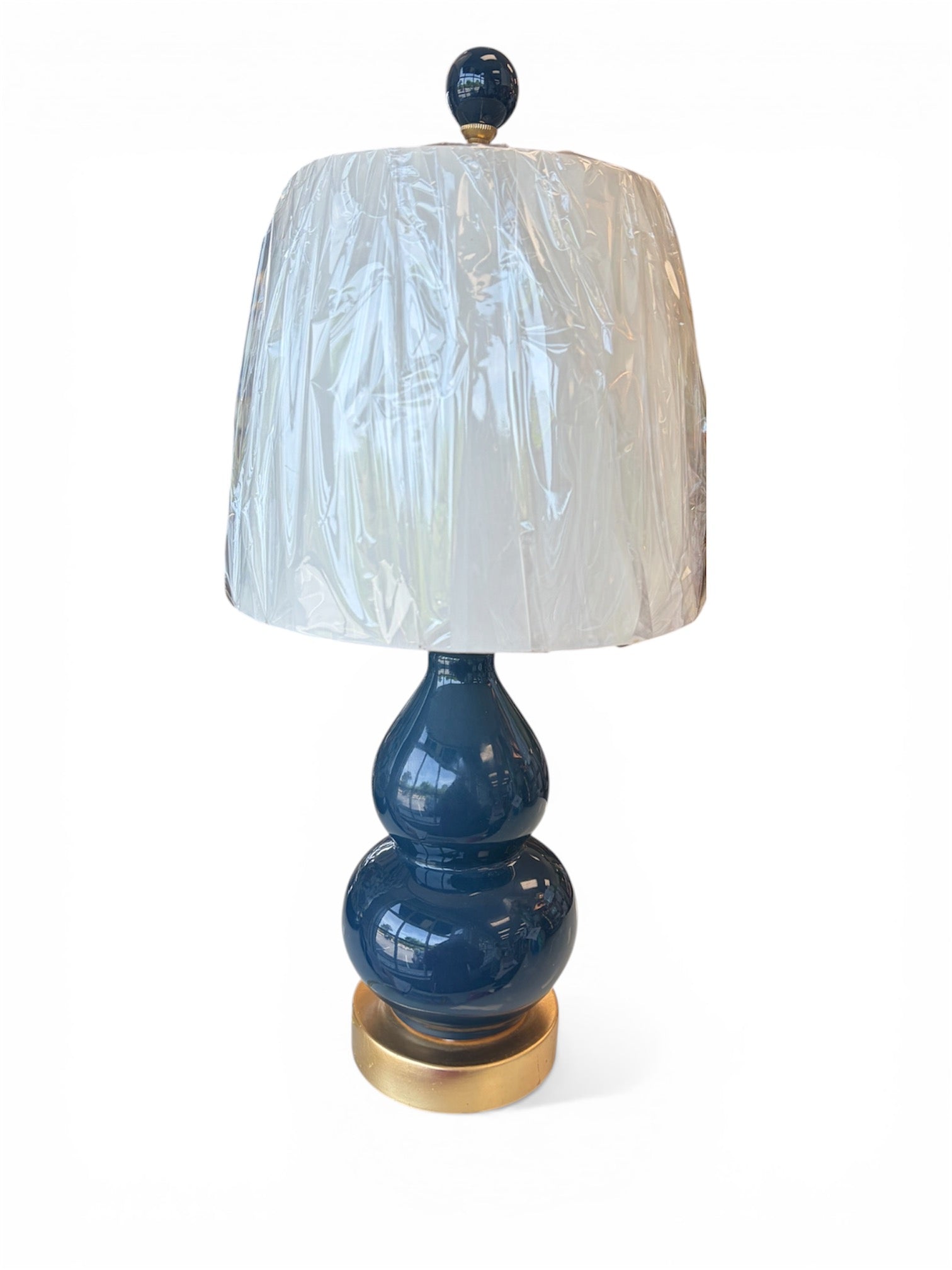 Porcelain Deep Blue Gourd Lamp with Gold Leaf Base