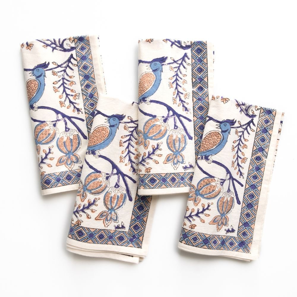 Peacock & Poms Blue Napkin | Set of 4