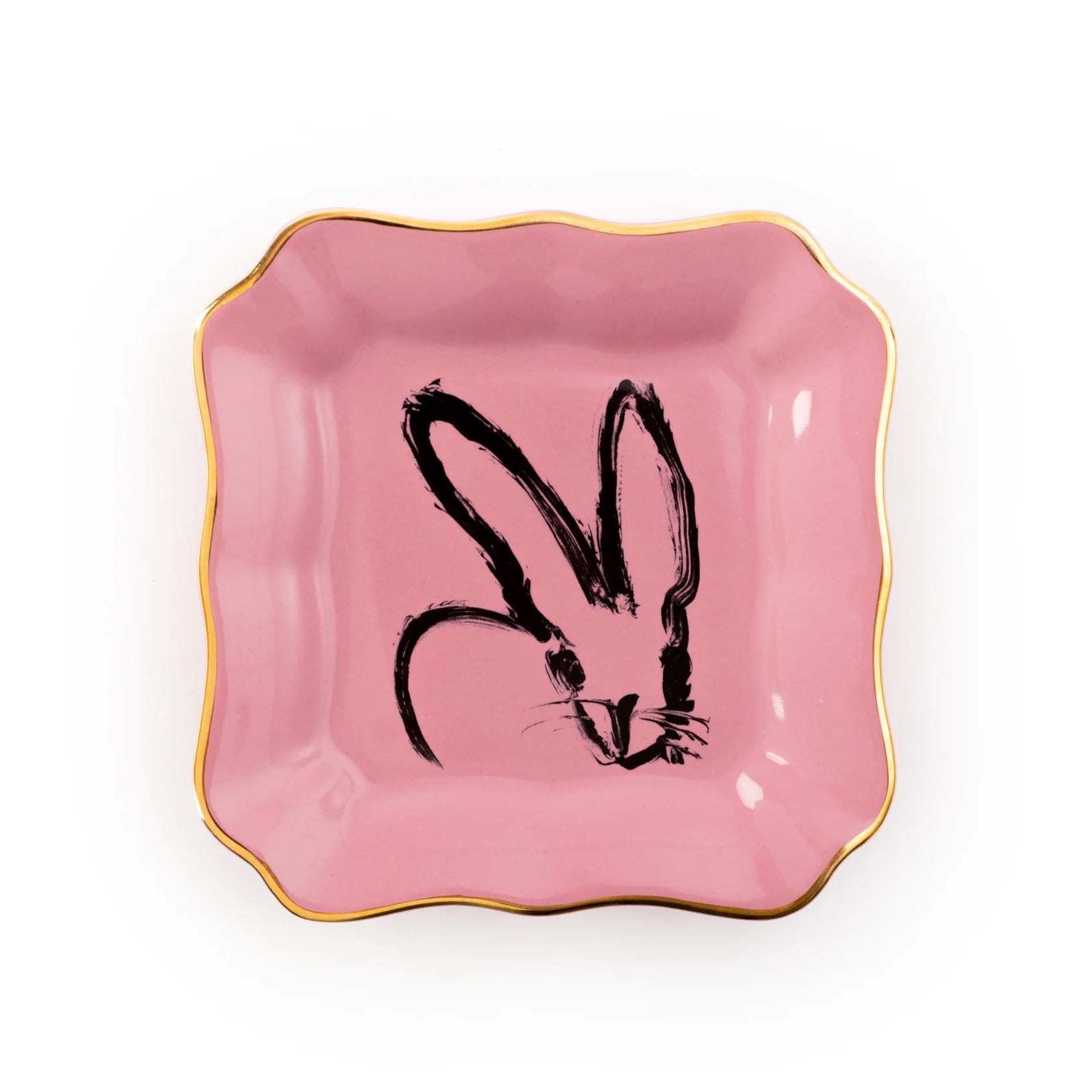 Bunny Portrait Plate with Hand-Painted Gold Rim