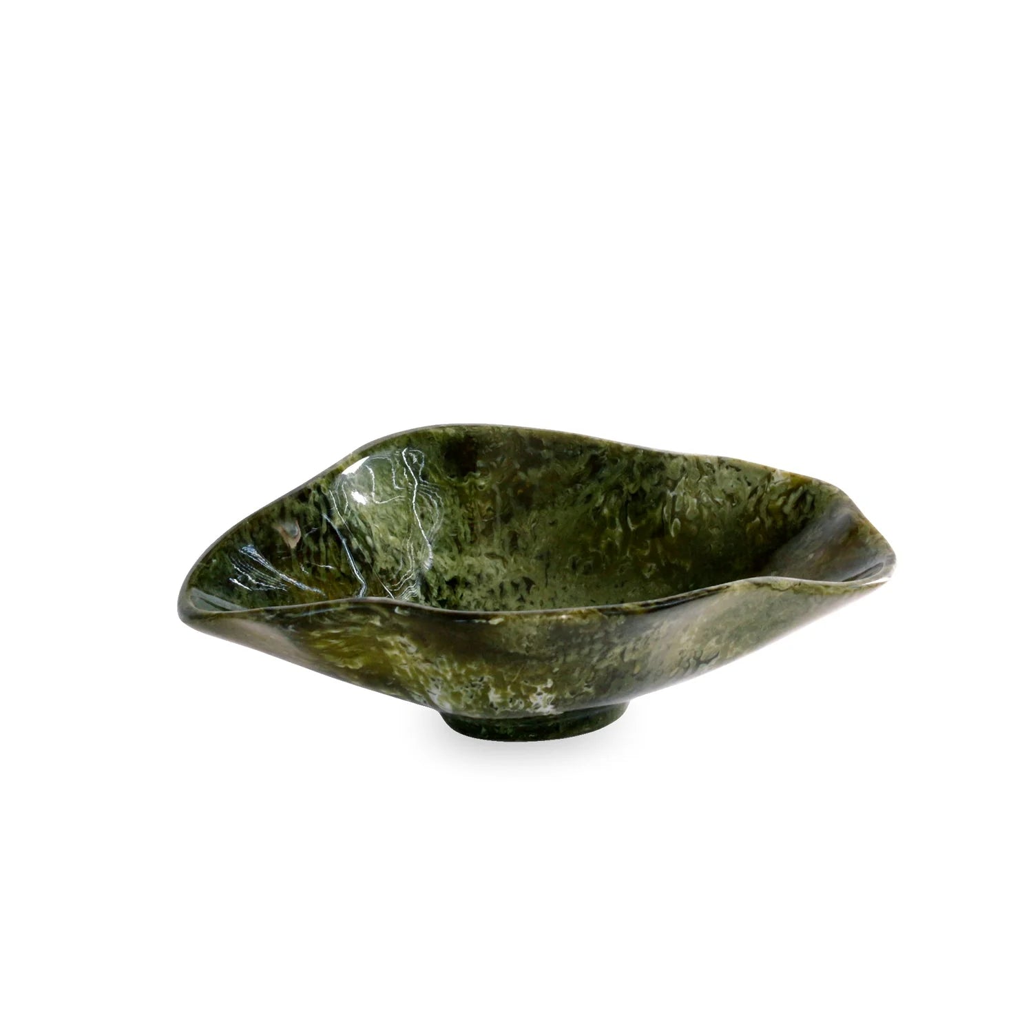 Green marble bowl on a white background