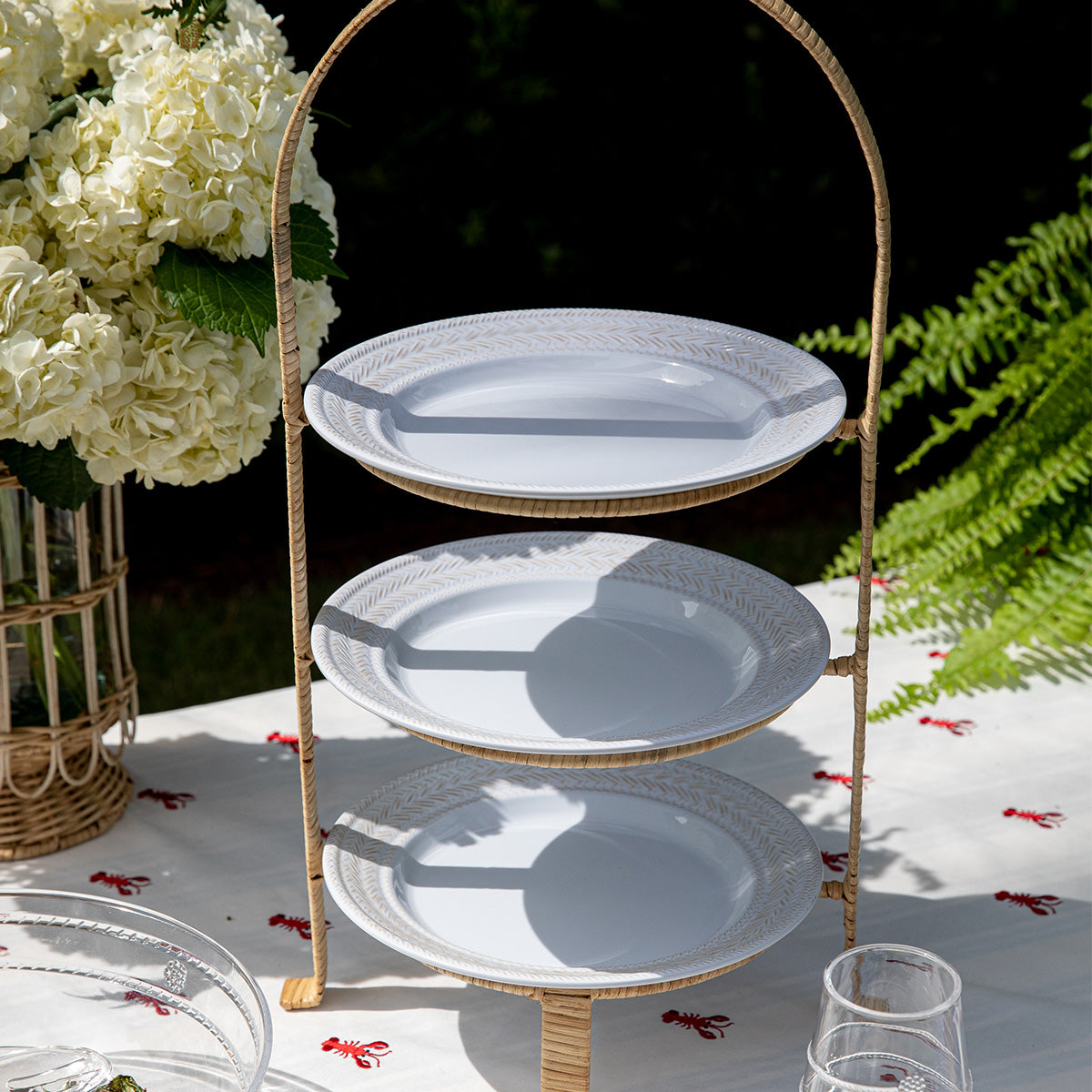 Provence Rattan Three Tiered Plate Server - Whitewash