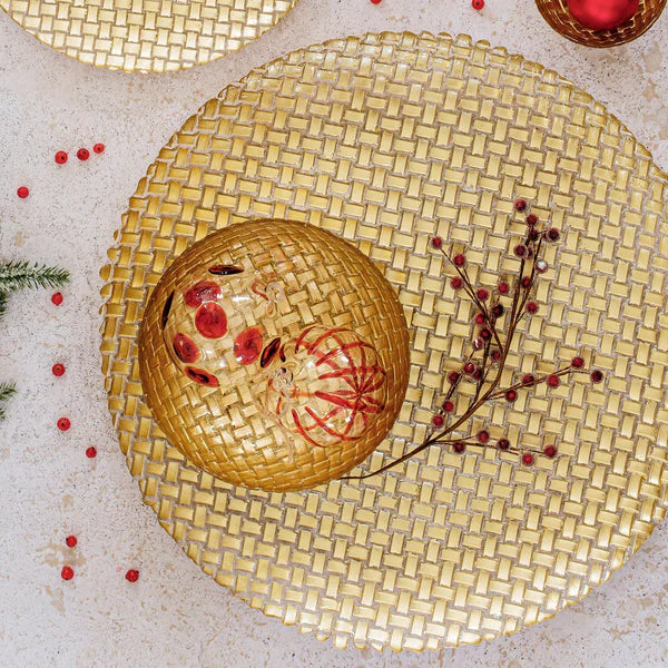 Rufolo Glass Gold Basketweave Small Serving Bowl