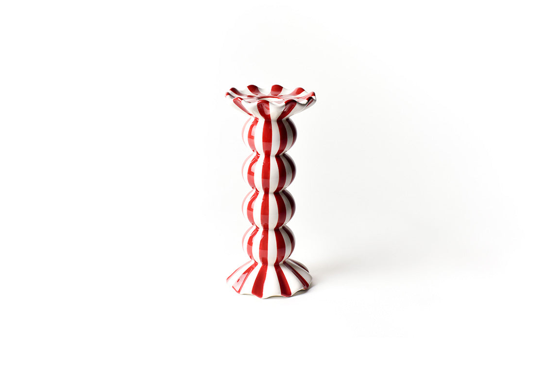 Red Stripe Ruffle Knob Candle Holder