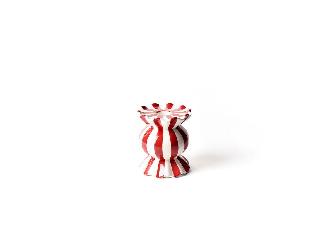 Red Stripe Ruffle Knob Candle Holder