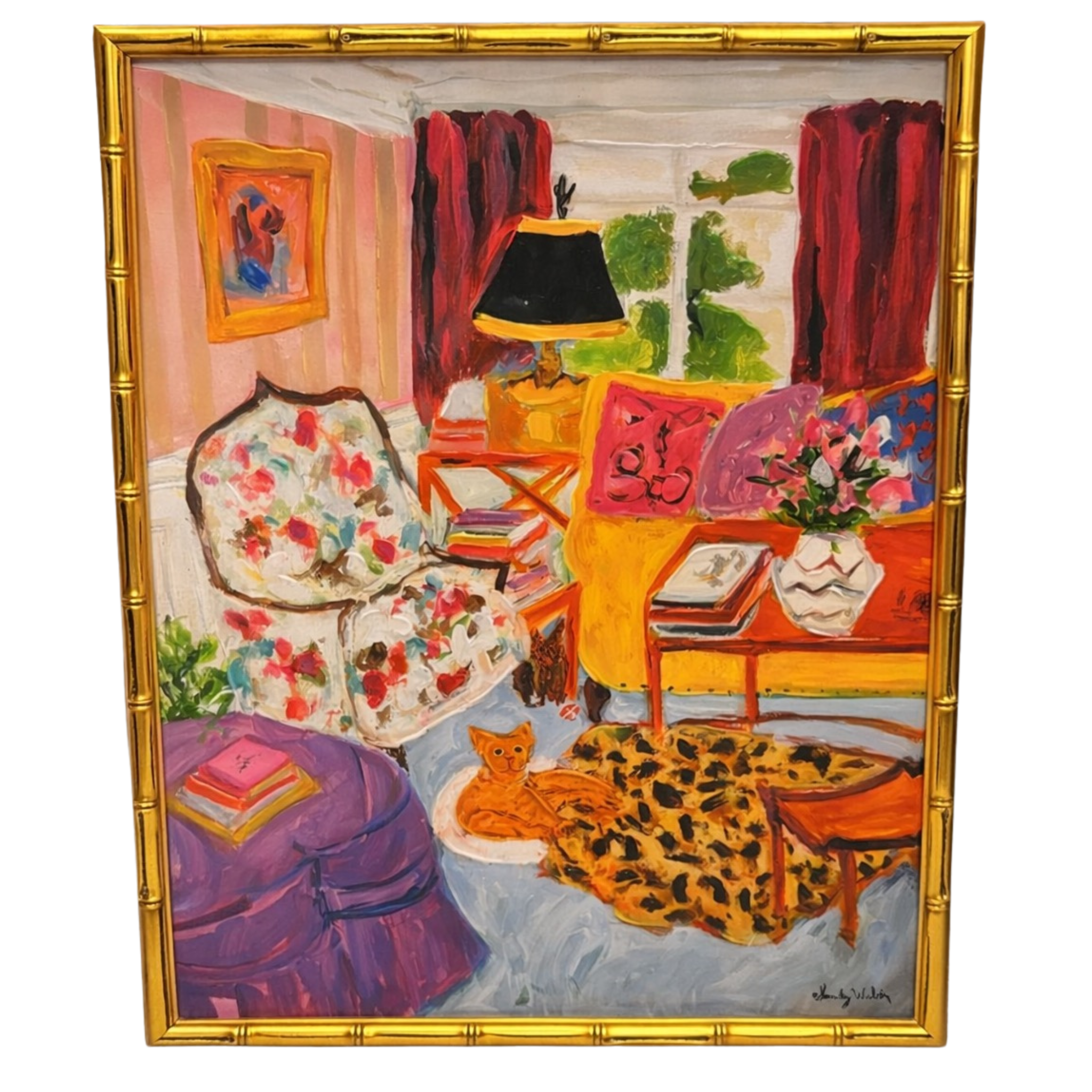 Silk, Spots, and Sunlight in Gold Bamboo Frame