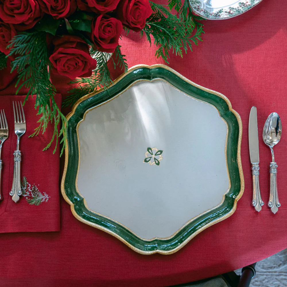 Large Green Florentino Baroque Wooden Charger/Tray