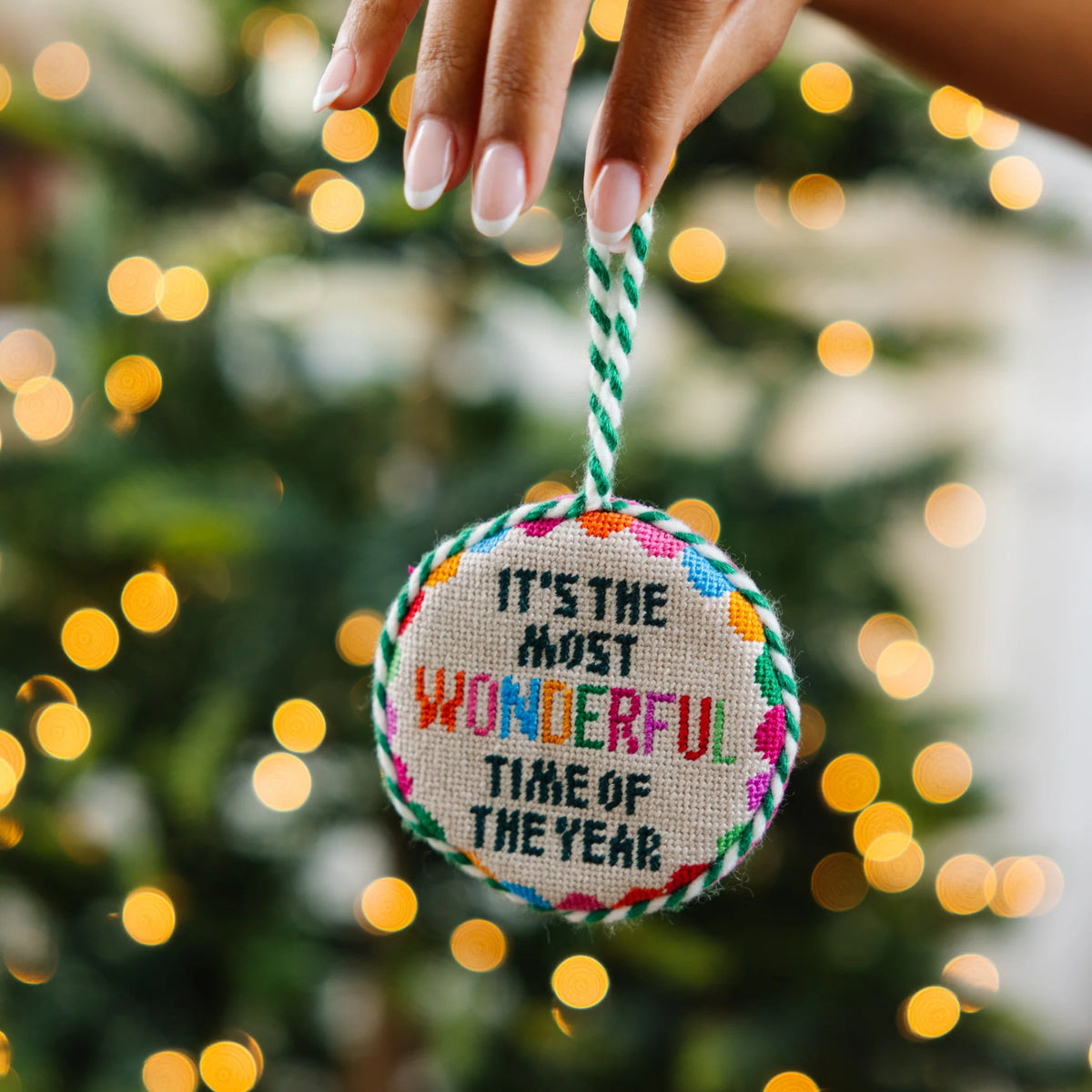 Wonderful Time Needlepoint Ornament