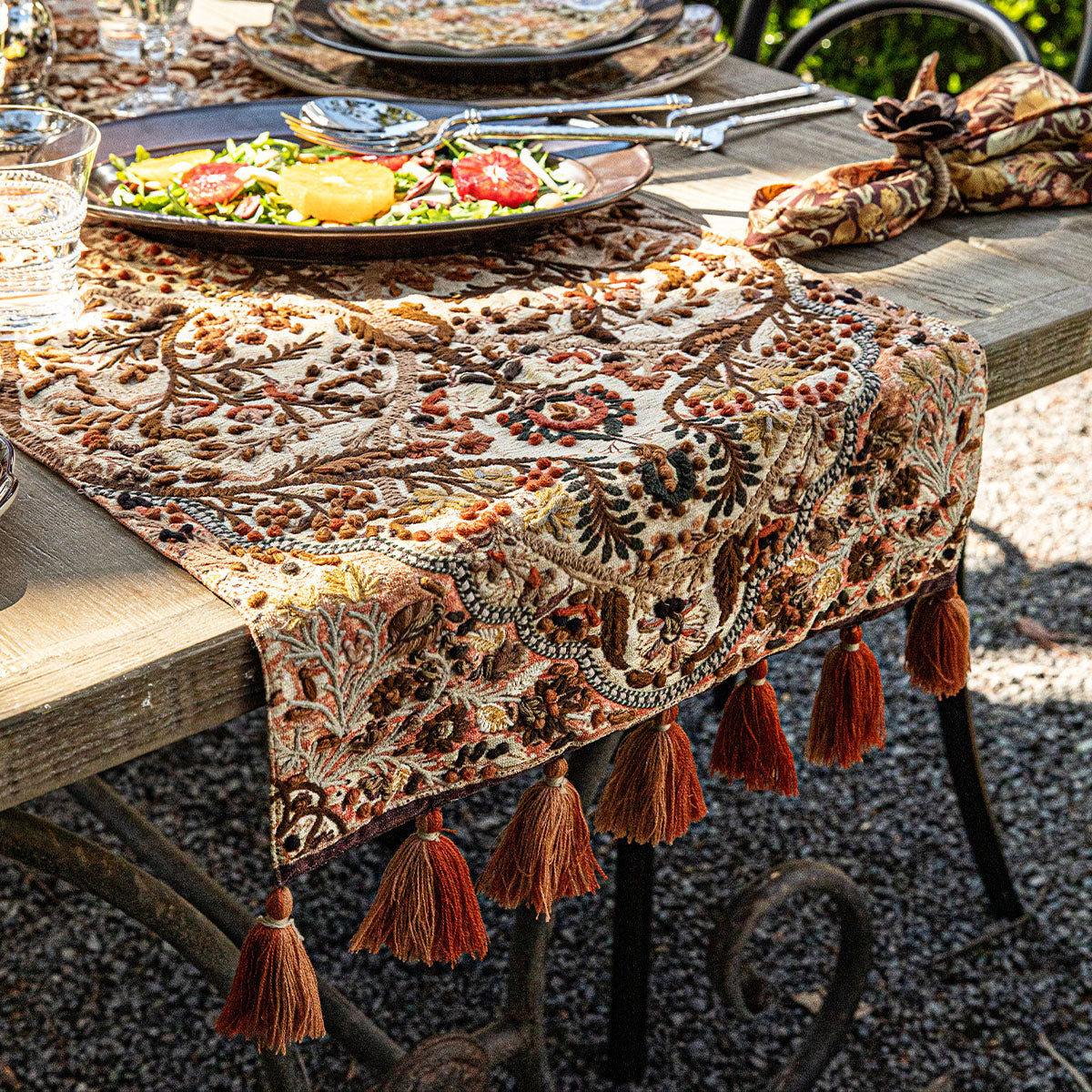 Willa Embroidered 18" x 90" Table Runner - Amber