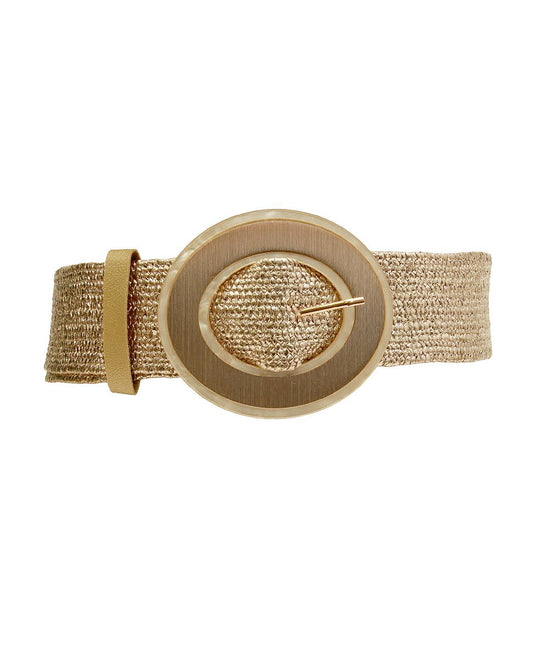 Oval Buckle Straw Stretch Belt
