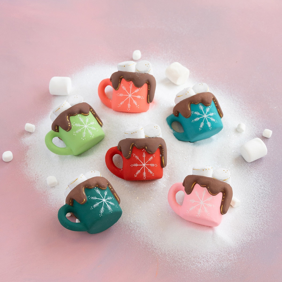 Peach Snowflake Hot Chocolate Mug Ornament