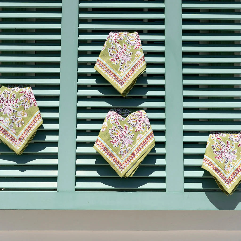 Grecian Palm Fern and Magenta Napkins - Set of 4