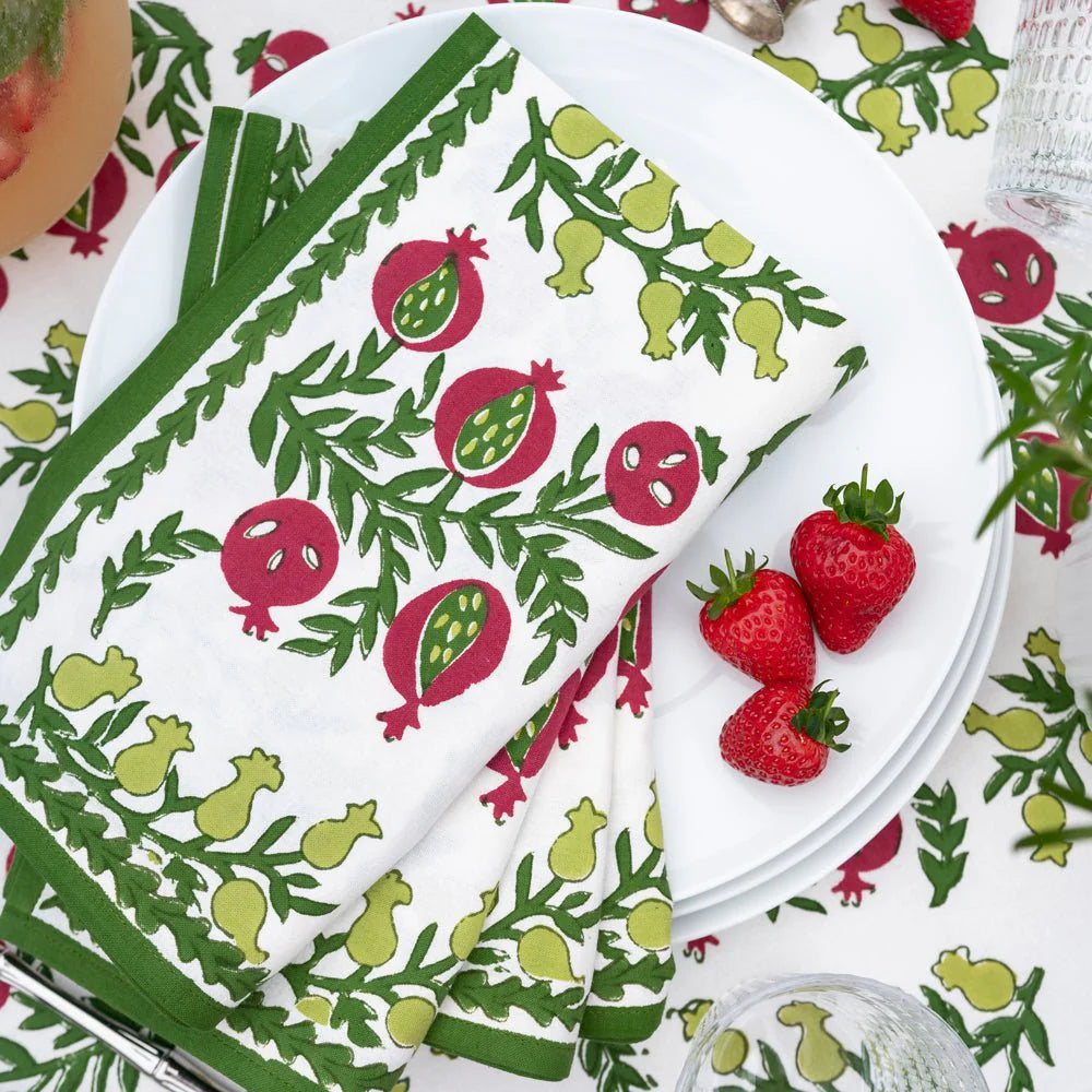 Pom Bells Basil & Magenta Napkins | Set of 4