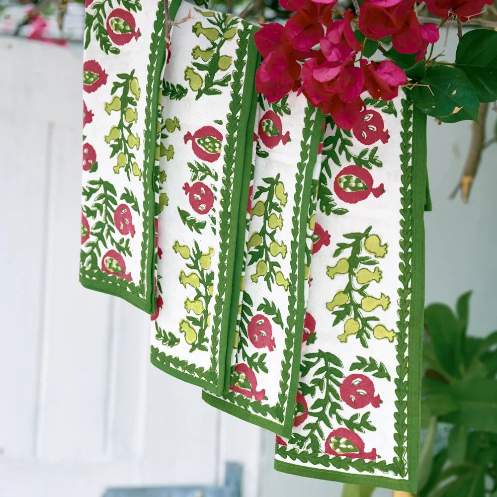 Pom Bells Basil & Magenta Napkins | Set of 4