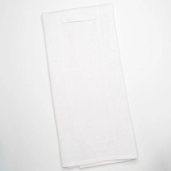 Green Italian Bee White Linen Tea Towel