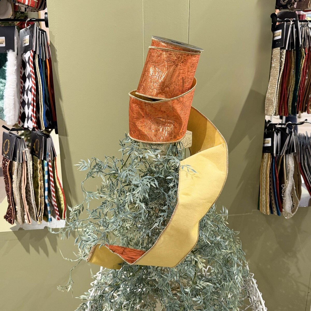 Printed Metallic Floral Jacquard Dupion Fused-Gold/Yellow Ribbon