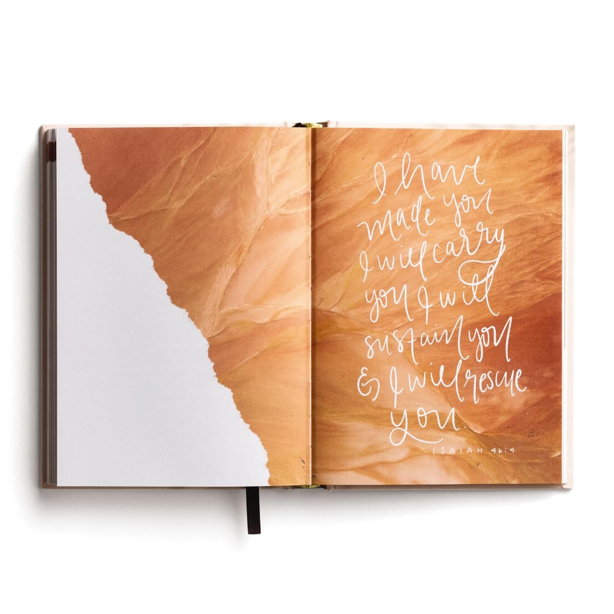 Open book with wooden cover and white text on a white background