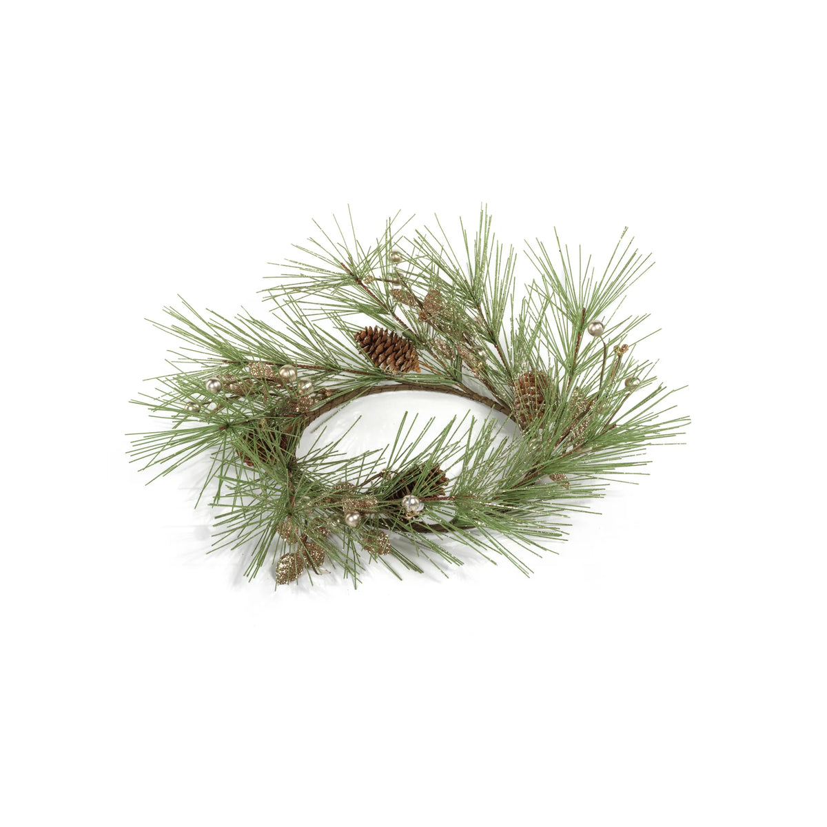 Pine Cone and Needle Wreath with Glitter Branches