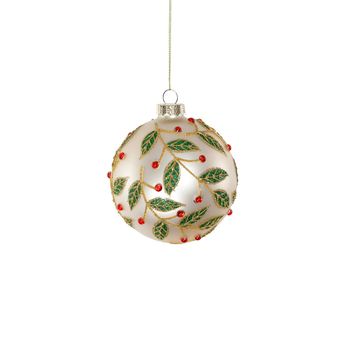 Matte Glass Ball with Leaf Pattern Ornament