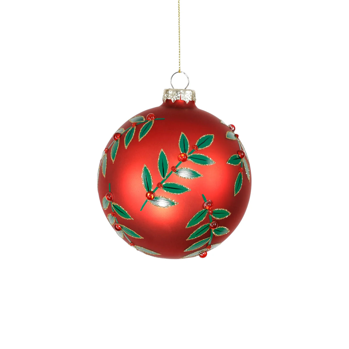 Matte Glass Ball with Leaf Pattern Ornament