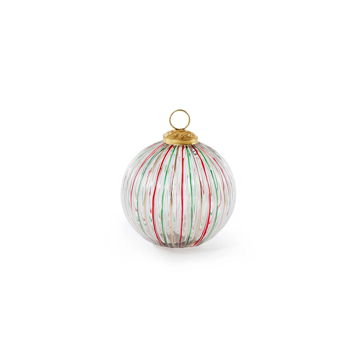 Multi Ribbed Red and Green Glass Ornament