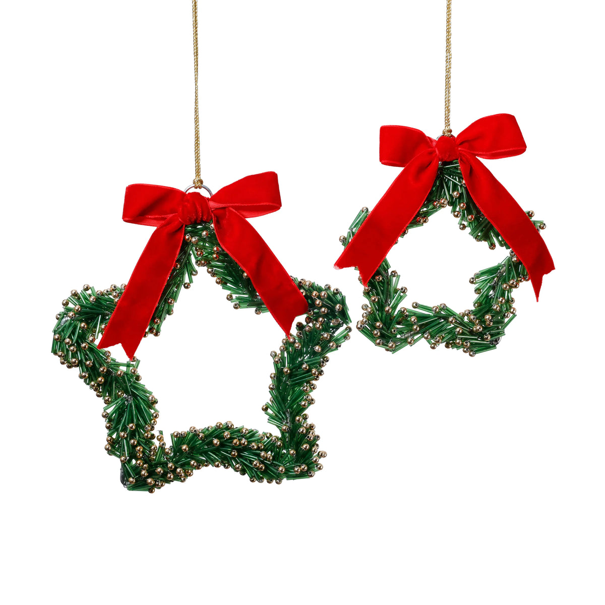 Beaded Glass Star Ornament with Ribbon