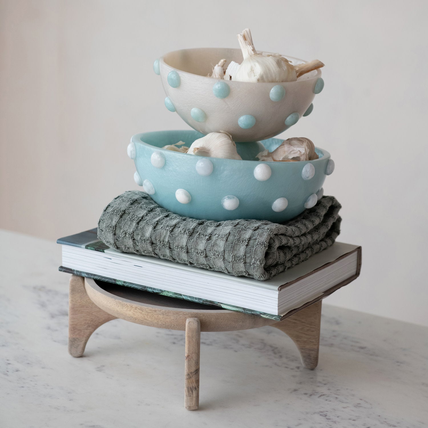Marbled Rising Hobnail Footed Bowl