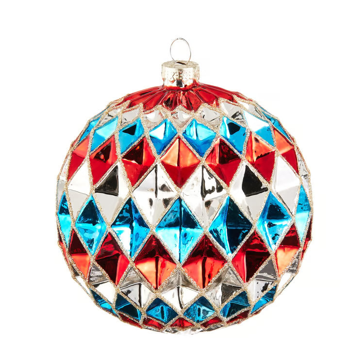 Red and Blue Harlequin Ball Ornament