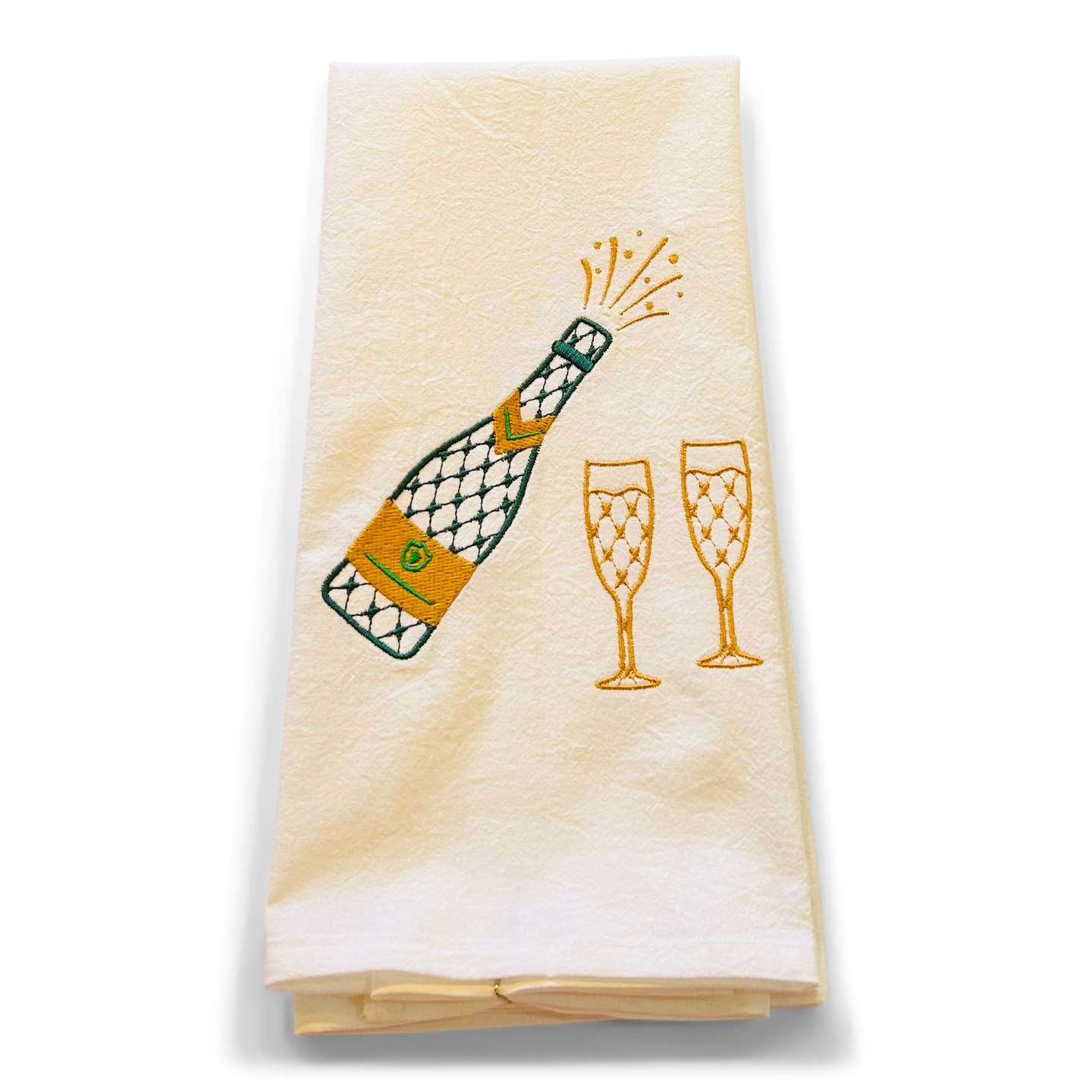 Champagne Bottle with Glasses Tea Towel