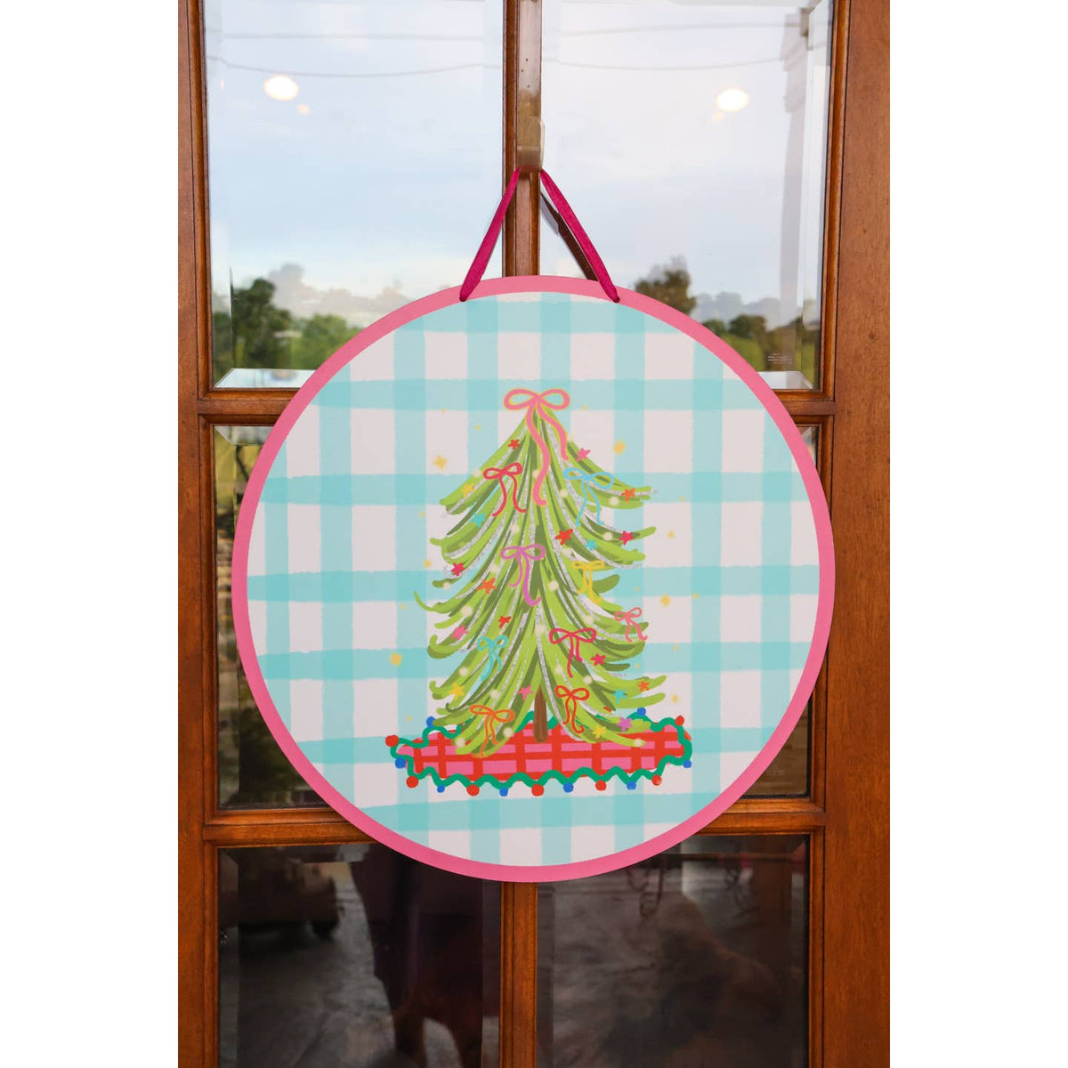 Bow Christmas Tree Circle Door Hanger