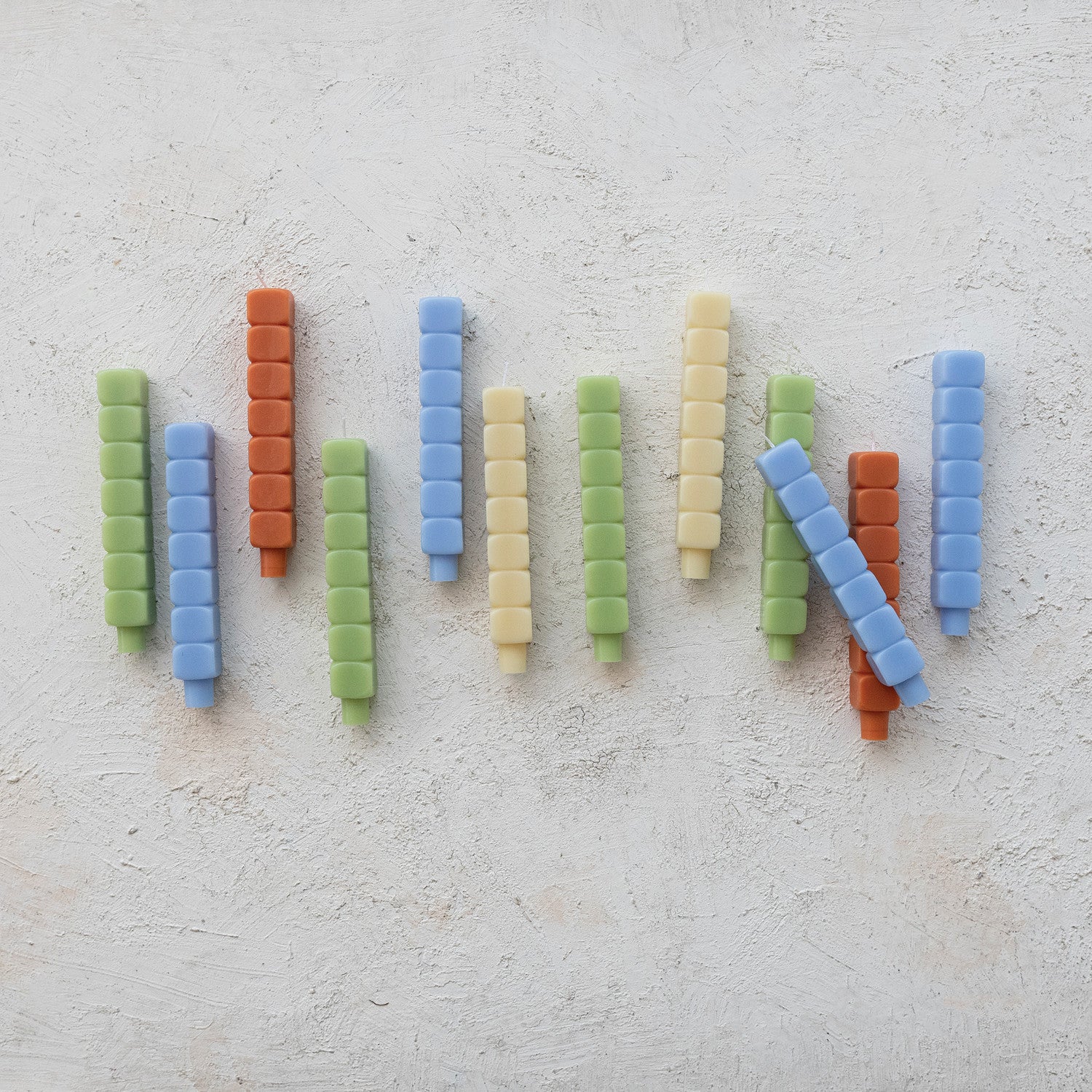 Unscented Stacked Blocks Shaped Taper Candles | Set of 2