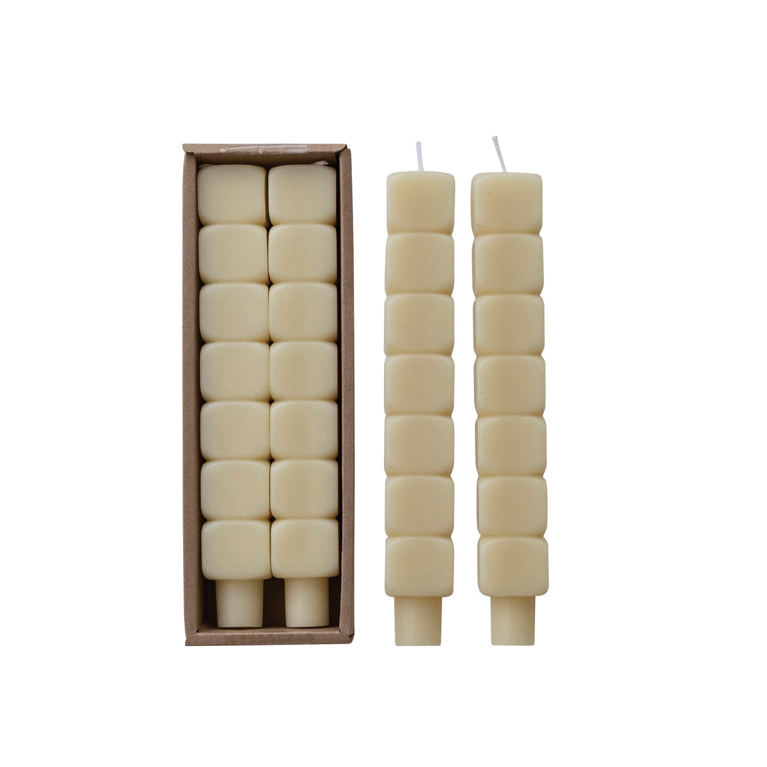 Unscented Stacked Blocks Shaped Taper Candles | Set of 2