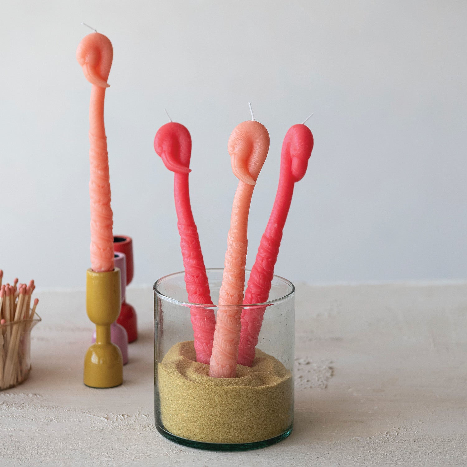Unscented Fuchsia Flamingo Shaped Taper Candles | Set of 2