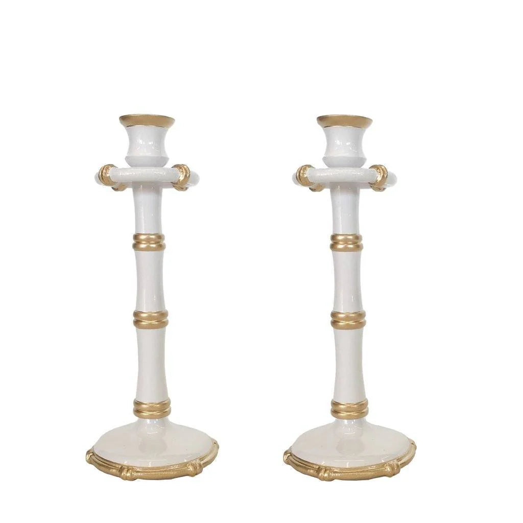 Tall Bamboo White Candlestick