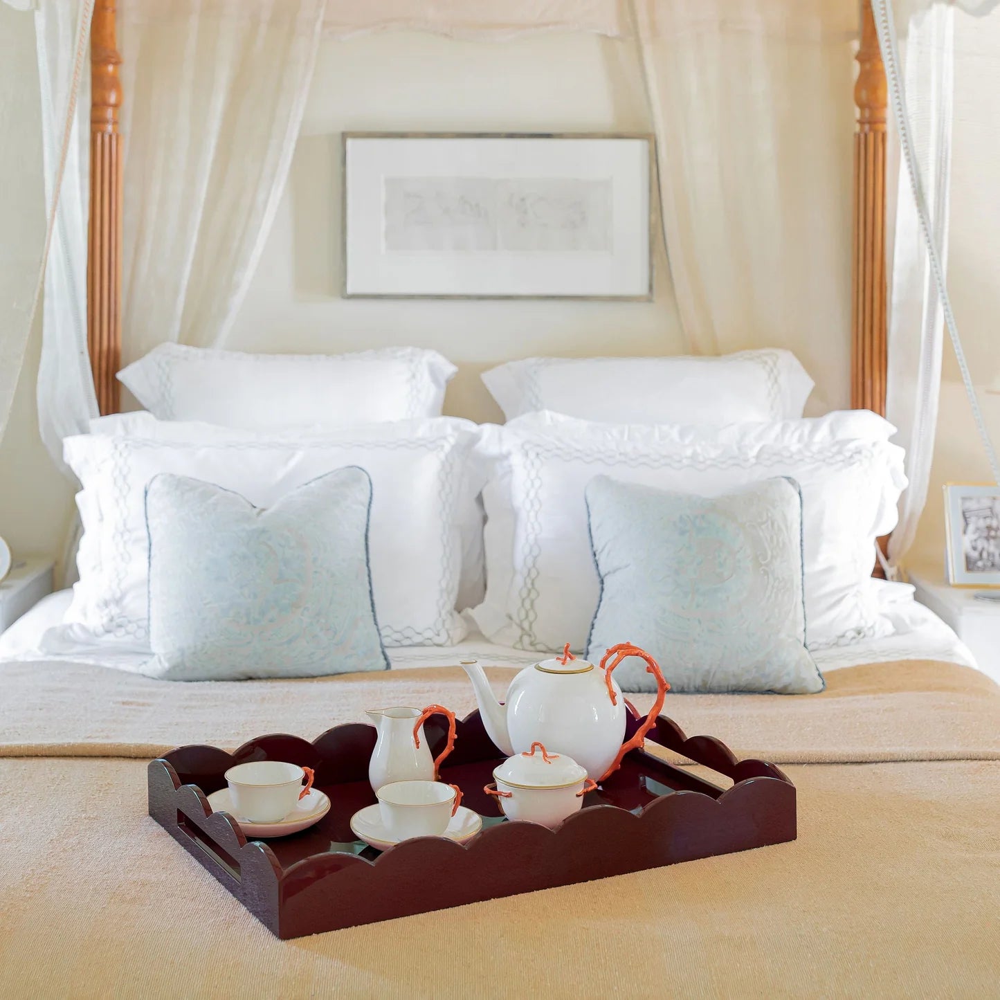 Cherry Large Lacquered Scallop Ottoman Tray