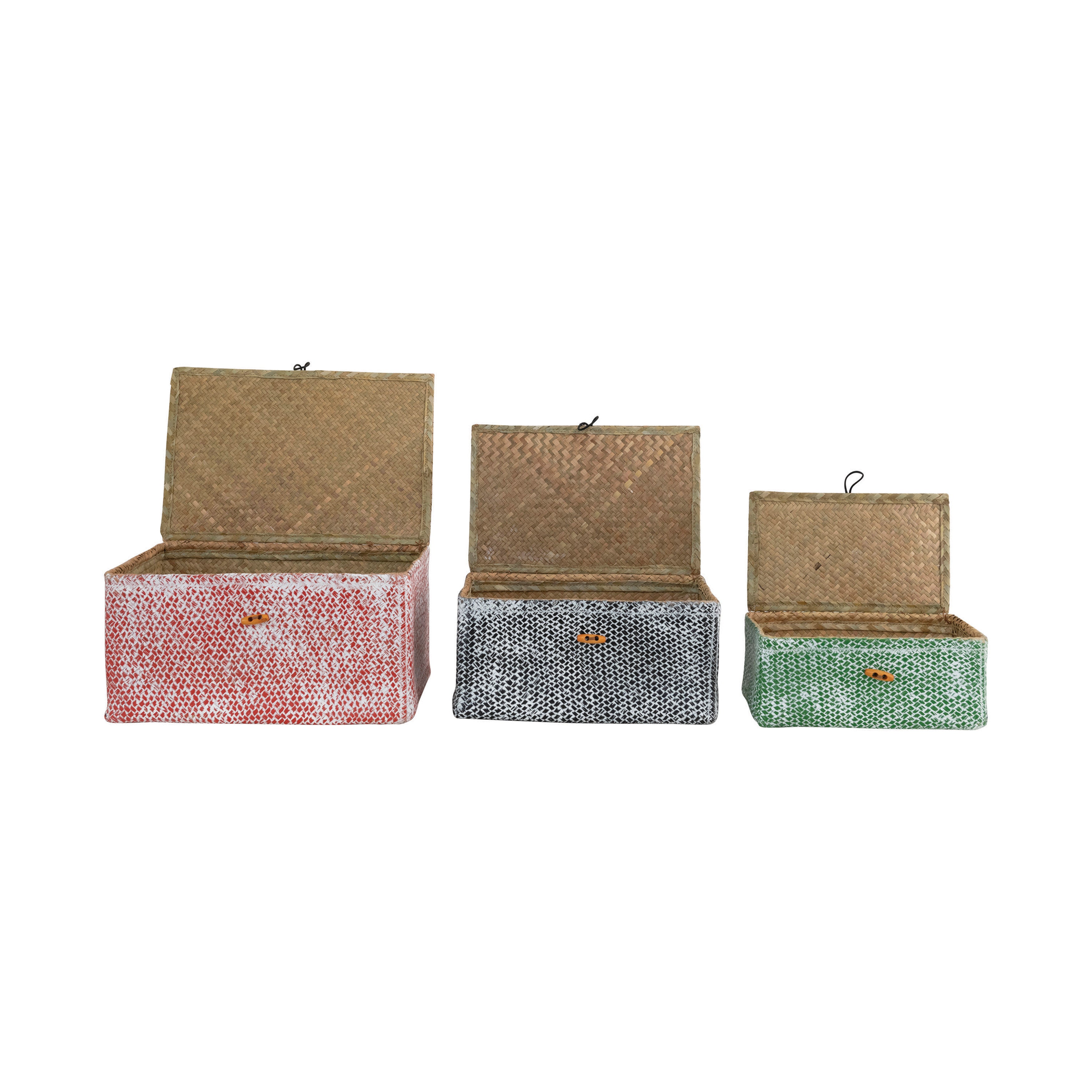 Hand-Woven Palm Leaf Box with Lids and Toggle Closures