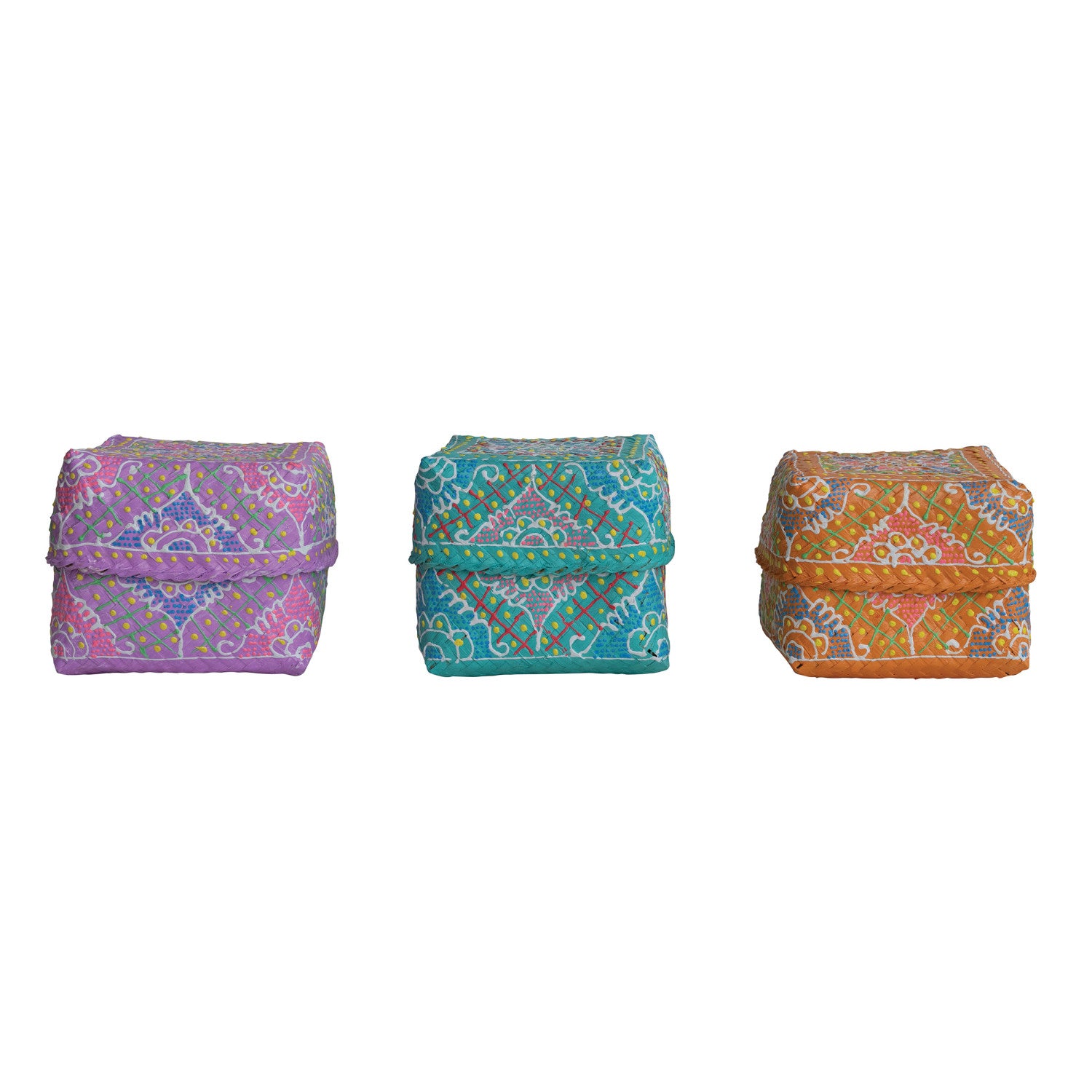 Hand-Painted Bamboo Container with Lid