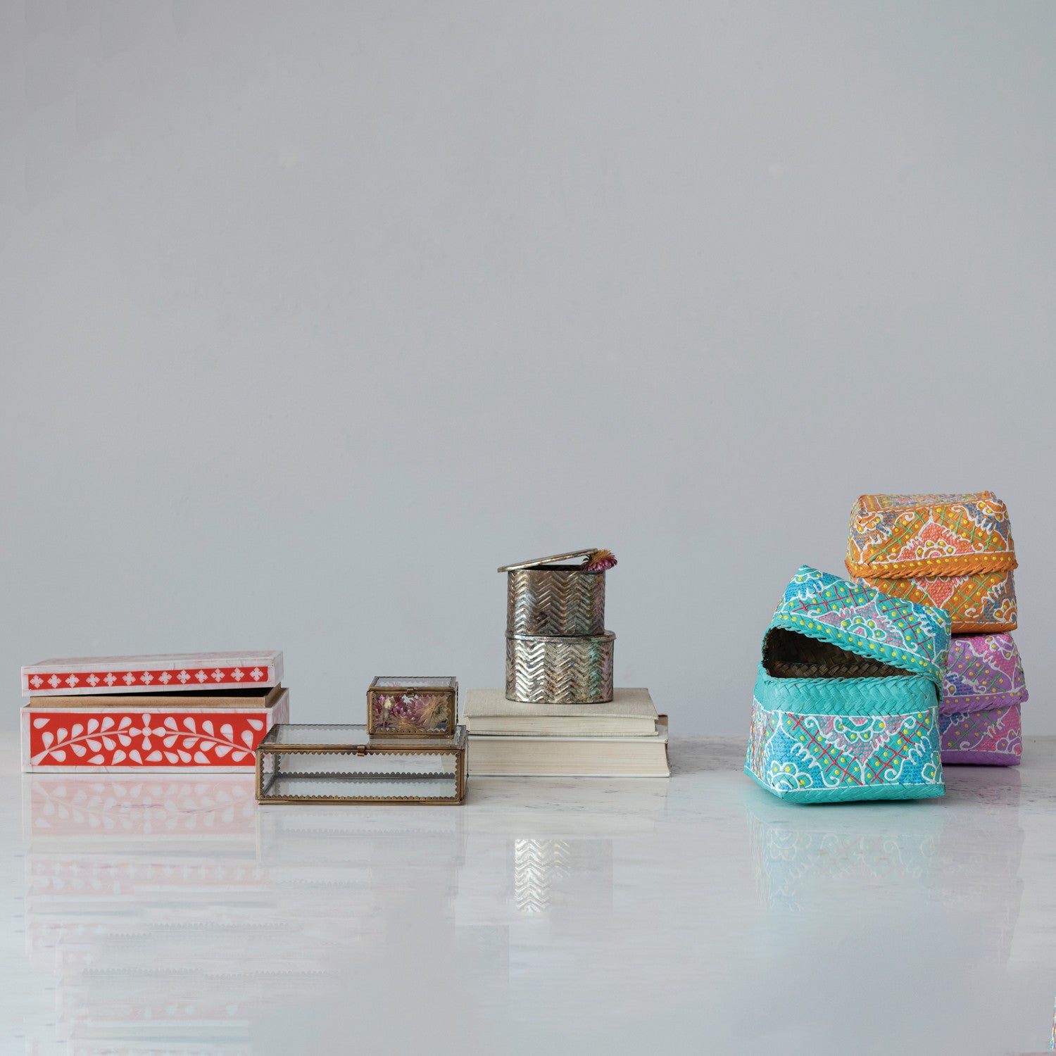 Hand-Painted Bamboo Container with Lid
