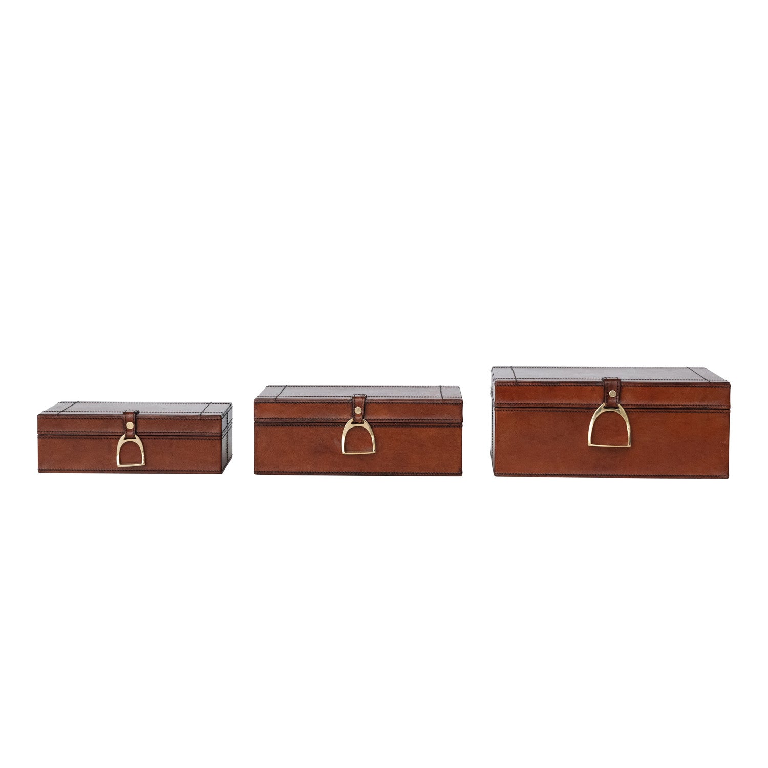 Wood and Leather Nesting Box with Brass Closure