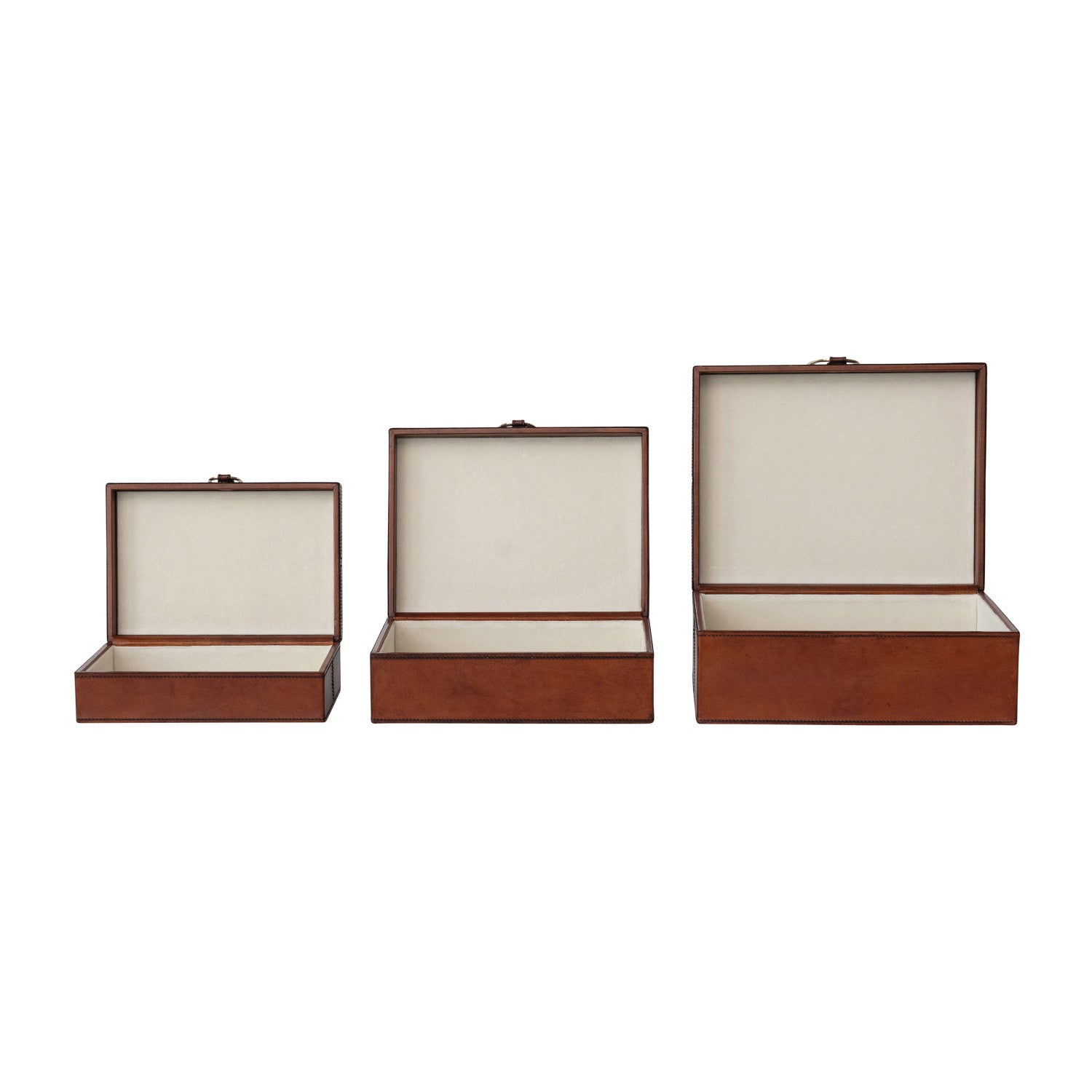 Wood and Leather Nesting Box with Brass Closure