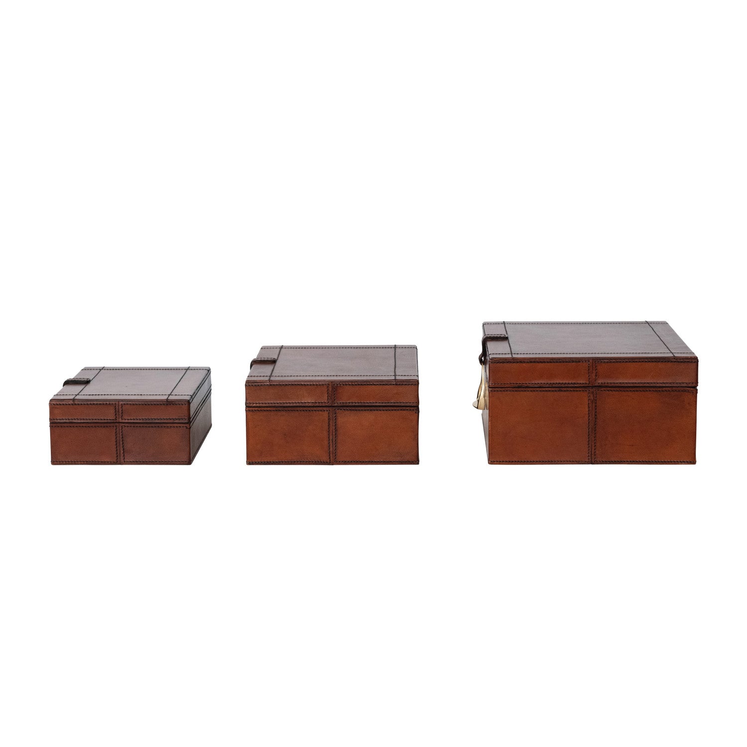 Wood and Leather Nesting Box with Brass Closure