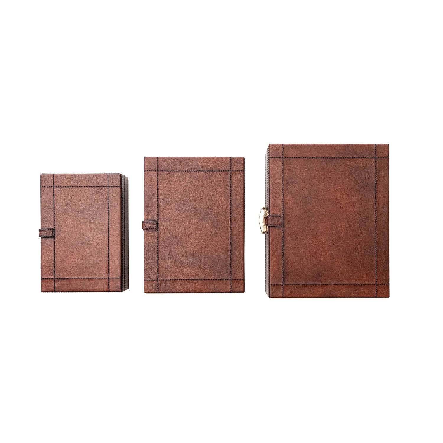 Wood and Leather Nesting Box with Brass Closure