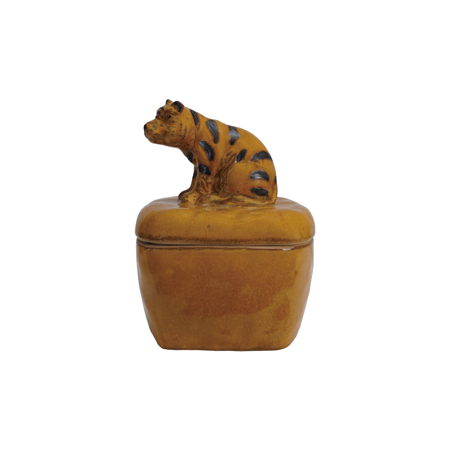 Stoneware Box with Lid & Tiger Handle